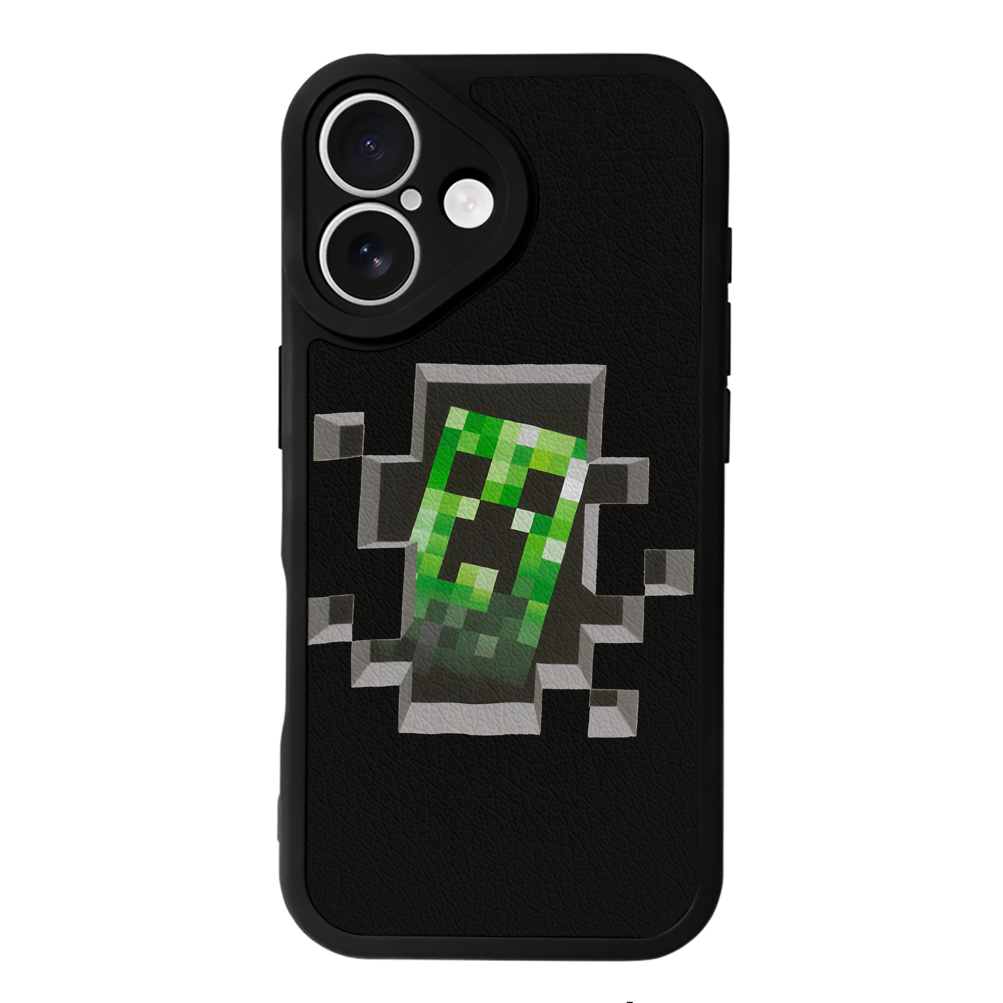 （画像用） マインクラフト ブロックの世界 Minecraft MC Block world 【iPhone 16シリーズ対応】シリコンスマホケース（レザー調） 材質：シリコン